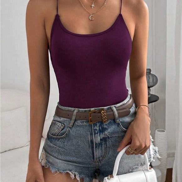 SHEIN Burgundy Strappy Backless Bodysuit - Picture 4 of 4